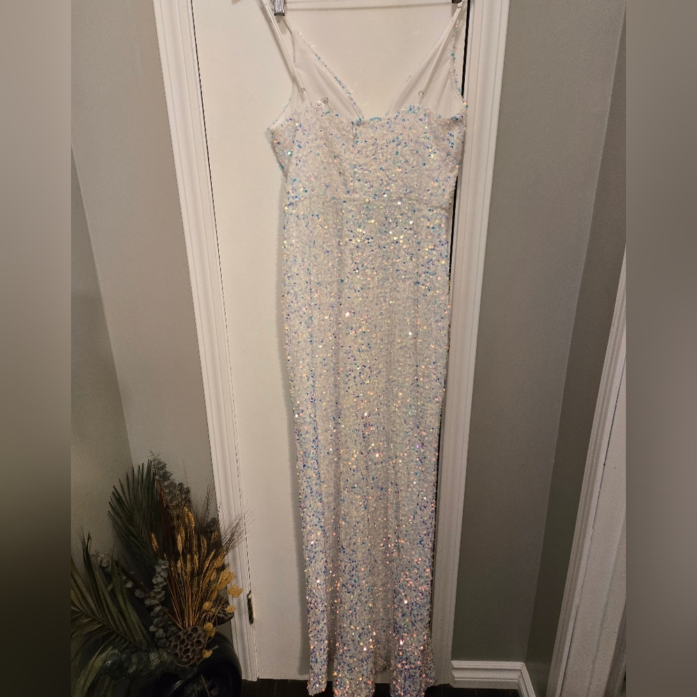 Lucy In The Sky Whitney Sequin Maxi Dress White With Blue & Purple  Size Medium - Picture 6 of 12